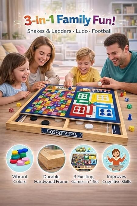 3 in 1 Wooden Board Game | Fast Sling Puck Game | Ludo & Snake and Ladder